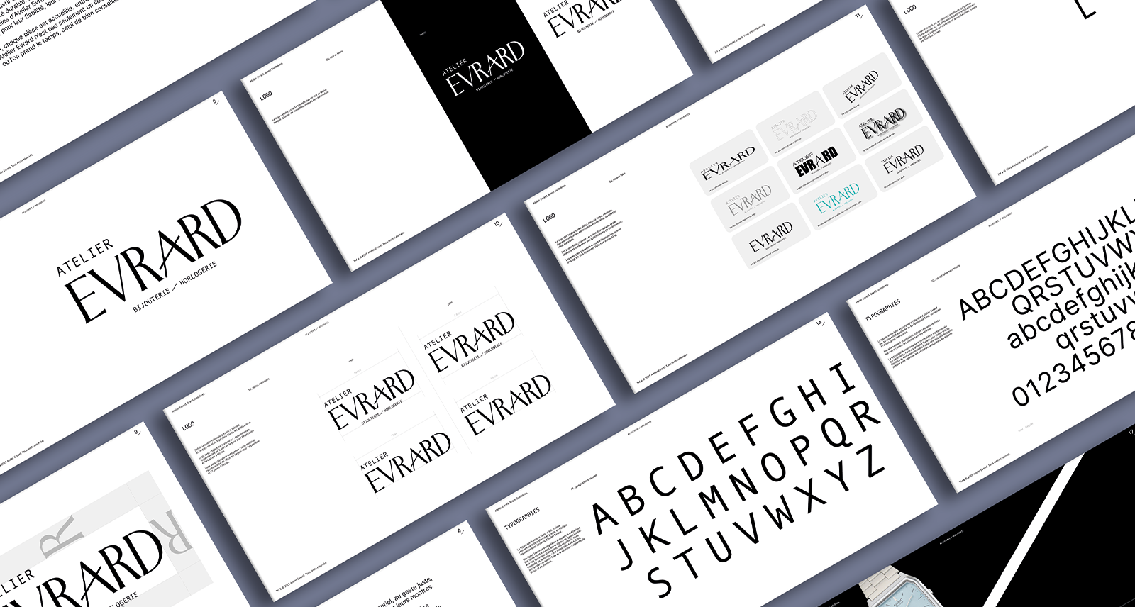 Charte graphique Atelier Evrard avec logo, typographies et règles d’utilisation