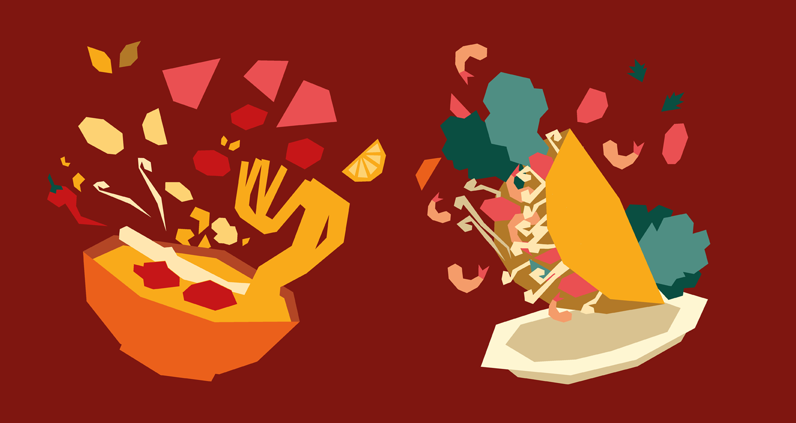 Illustrations colorées de street food vietnamienne pour Bánh Mì Ngon